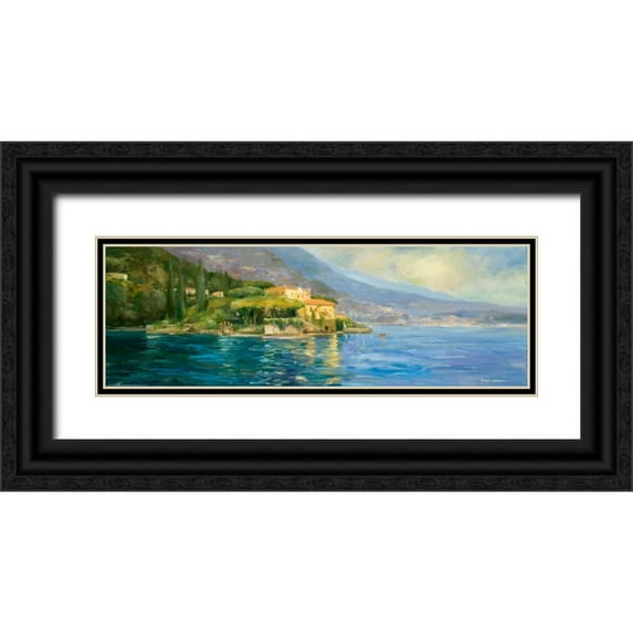Stevens, Allayn 32x13 Black Ornate Wood Framed with Double Matting Museum Art Print Titled - Lake Como