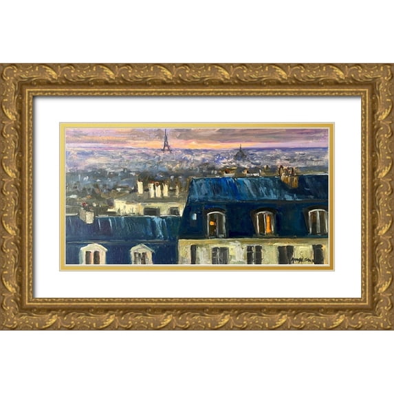 Stevens, Allayn 32x18 Gold Ornate Wood Framed with Double Matting Museum Art Print Titled - Paris Roofs