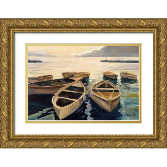 Stevens, Allayn 32x23 Gold Ornate Wood Framed with Double Matting Museum Art Print Titled - Sunset Marina