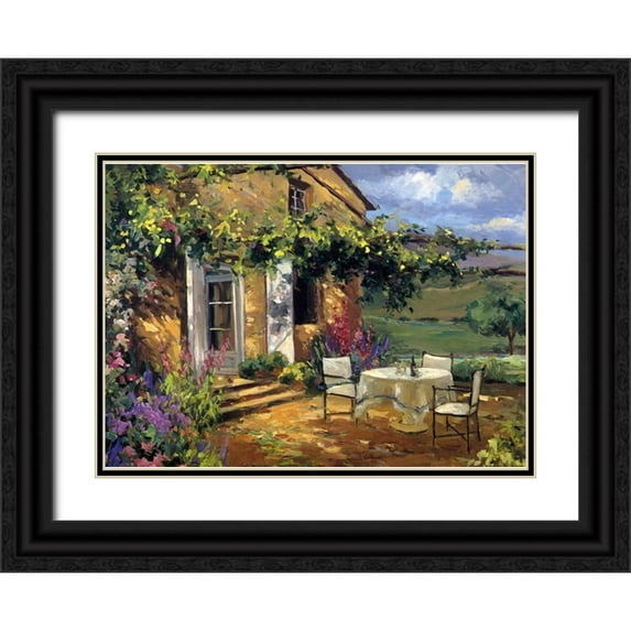 Stevens, Allayn 32x24 Black Ornate Wood Framed with Double Matting Museum Art Print Titled - Sunlit Terrace