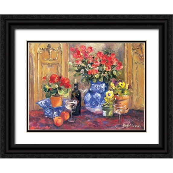 Stevens, Allayn 32x25 Black Ornate Wood Framed with Double Matting Museum Art Print Titled - Red Flowers