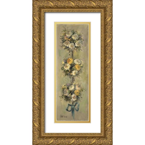 Stevens, Allayn 9x18 Gold Ornate Wood Framed with Double Matting Museum Art Print Titled - Topiary Bouquet 1