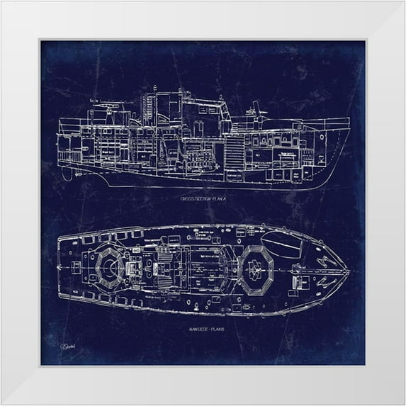 Stevens, Carole 26x26 White Modern Wood Framed Museum Art Print Titled - Boat Blueprint 1