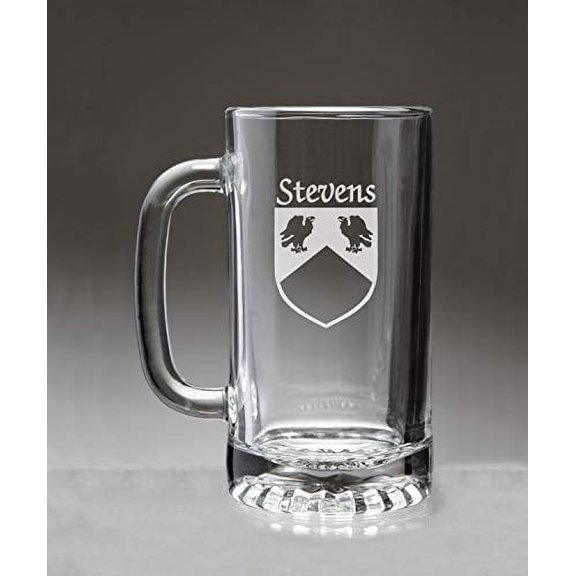 Stevens Irish Coat of Arms Glass Beer Mug (Sand Etched)