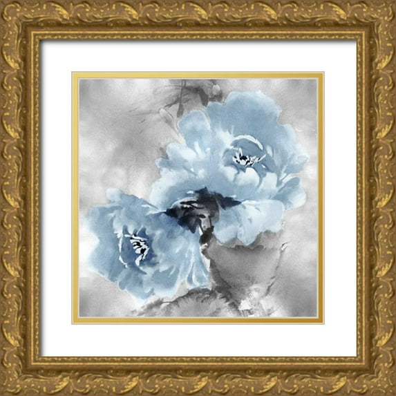 Stevens, Jesse 15x15 Gold Ornate Wood Framed with Double Matting Museum Art Print Titled - Flower Bloom on Silver II