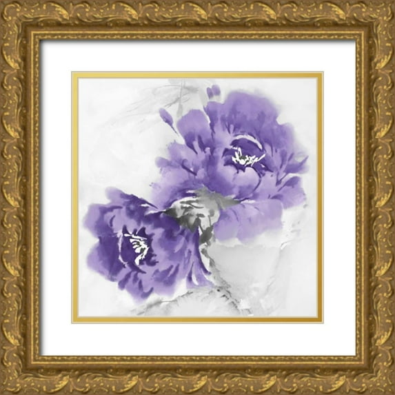 Stevens, Jesse 20x20 Gold Ornate Wood Framed with Double Matting Museum Art Print Titled - Flower Bloom in Amethyst II