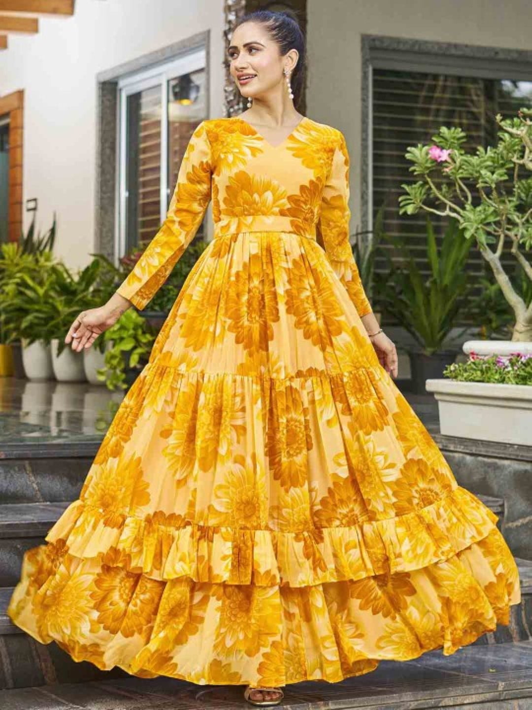 Steverzon Women's Floral Printed Georgette Layered Tiered Belted Maxi Dress  - Walmart.com
