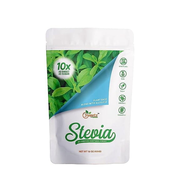 G-Sweetz Stevia Allulose All Purpose Sweetener 10X Sugar Sweetness Total Servings 1135 Zero Calorie Sweetener, Sugar-Free Substitute for Baking, Smoothies, Coffee; Keto Diet Friendly Food | 1-LB