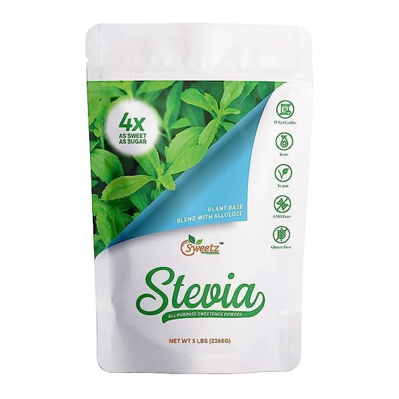 G-Sweetz Stevia Allulose All Purpose Sweetener 4X Sugar Sweetness; Total Servings 2268; Zero Calorie Sweetener, Sugar-Free Substitute for Baking, Smoothies, Coffee Keto Diet Friendly Food | 5-LB