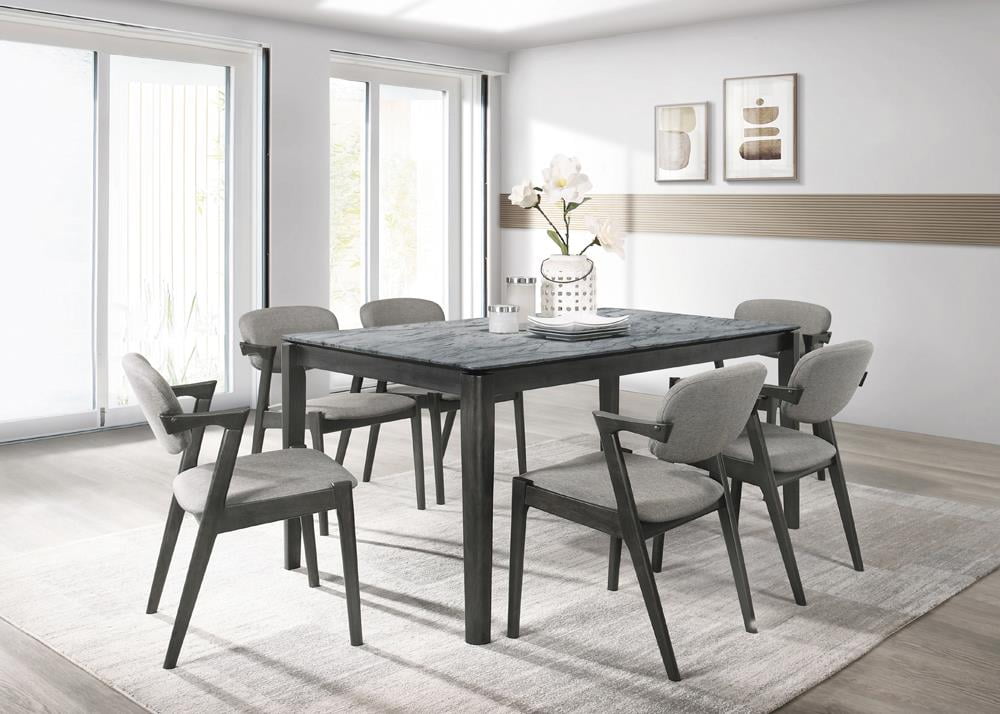 Gray Faux Marble Top 5-Piece Dining Set with Padded Chairs