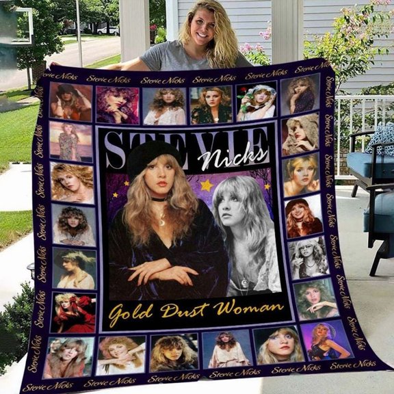 Stevie Nicks Gold Dust Woman Flannel Blanket, Music Photo Collage Throw Blanket, Classic Rock Fan Gift
