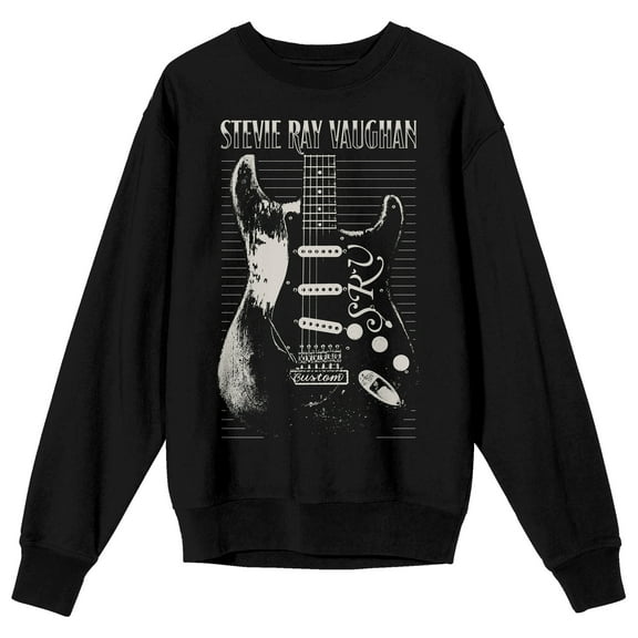 Stevie Ray Vaughan Engraved Guitar Crew Neck Long Sleeve Black Adult Sweatshirt-Medium