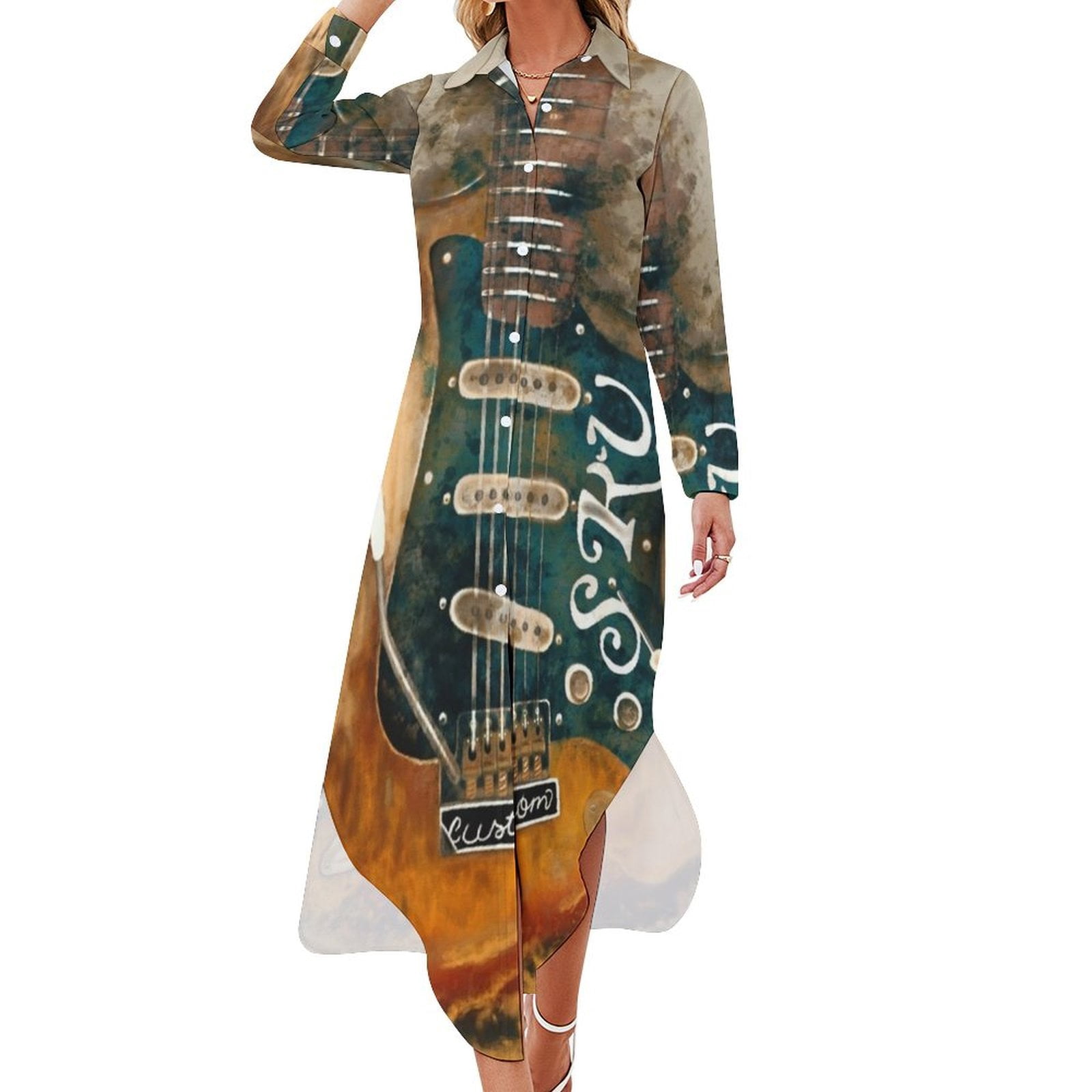 Stevie Ray Vaughan's electric guitar Long Sleeved Shirt Dress Dresses  dresses with long sleeves evening dress women - Walmart.com