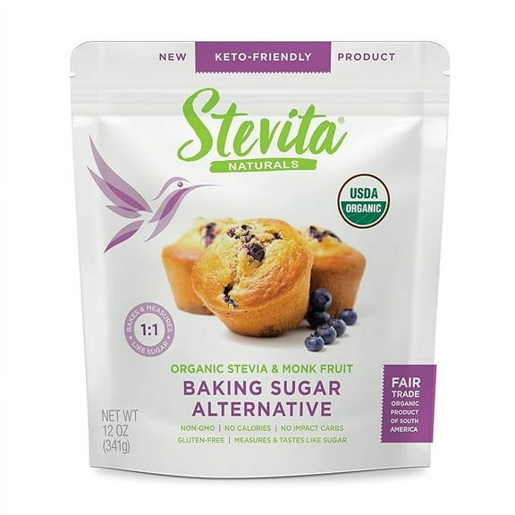 Stevita Organic Erythritol Bake-It-Better Pouch - Baking Sugar Alternative with Stevia & Erythritol, No Calories monk fruit sweetener - USDA Organic - 12 Oz