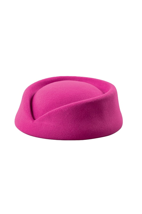 Stewardess Hats Felt Air Hostesses Pillbox Hat Sweet Design Polyester Hat Teardrop Fascinator HAT for Church Tea Party formal Wedding Flight Attendant Cap Female Hat Flat Top Berets HatHot Pink