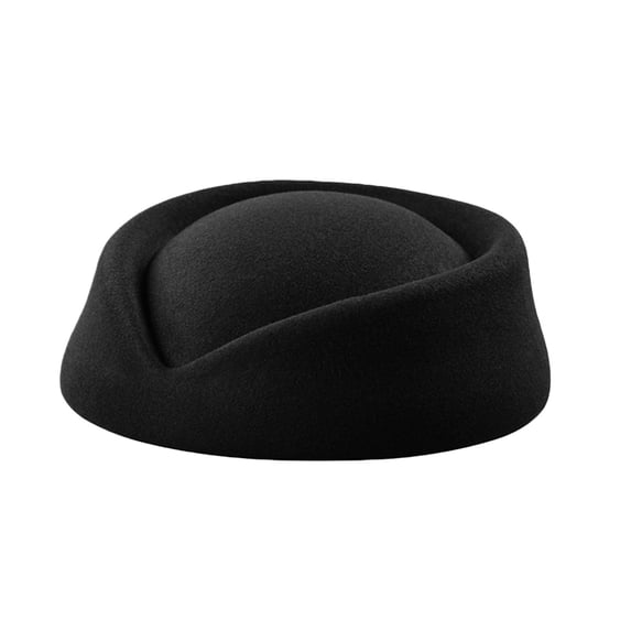 Stewardess Hats Felt Air Hostesses Pillbox Hat Sweet Design Polyester Hat Teardrop Fascinator HAT for Church Tea Party formal Wedding Flight Attendant Cap Female Hat Flat Top Berets HatBlack