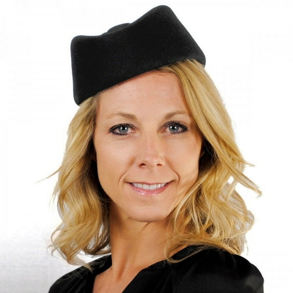 Stewardess Wool Pillbox Hat - ONE SIZE FITS MOST - Black