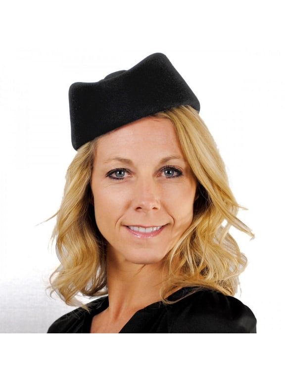 Stewardess Wool Pillbox Hat - ONE SIZE FITS MOST - Black