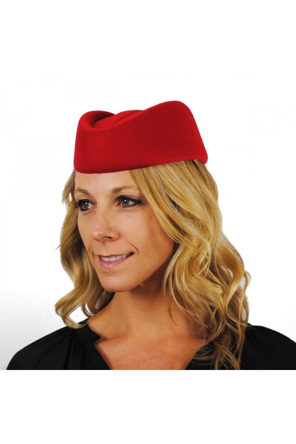 Stewardess Wool Pillbox Hat - ONE SIZE FITS MOST - Red