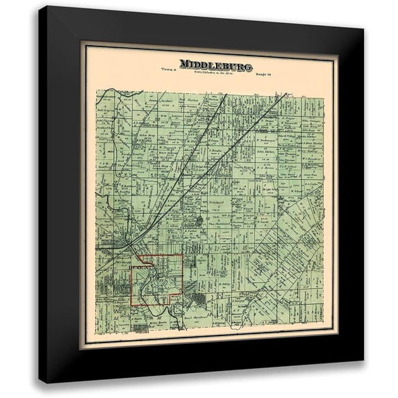 Stewart 12x13 Black Modern Framed Museum Art Print Titled - Middleburg Ohio Landowner - Stewart 1874
