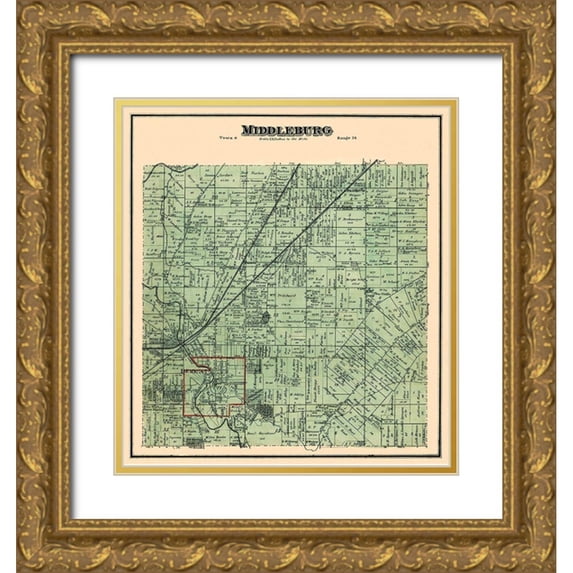 Stewart 26x28 Gold Ornate Wood Framed with Double Matting Museum Art Print Titled - Middleburg Ohio Landowner - Stewart 1874