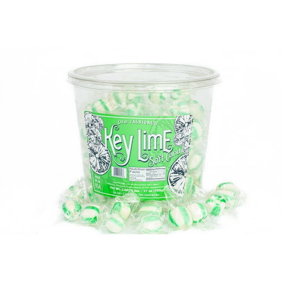 Stewart Candy Key Lime Flavored Soft Candy Puff Balls - 27oz Tub for Home, Office, Break Rooms - Individually Wrapped, Fat-Free, Cholesterol-Free, Gluten-Free