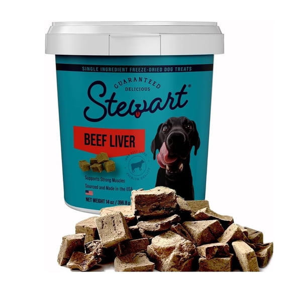 Stewart Freeze-Dried Raw Beef Liver Dog Treats, High in Protein and Minerals, 14 oz Tub
