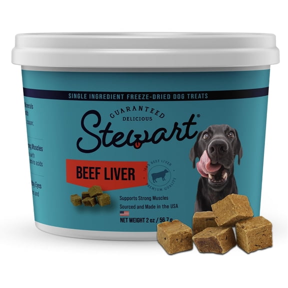 Stewart Freeze-Dried Raw Beef Liver Training Treats or Meal Topper for Dogs, 2 oz Tub