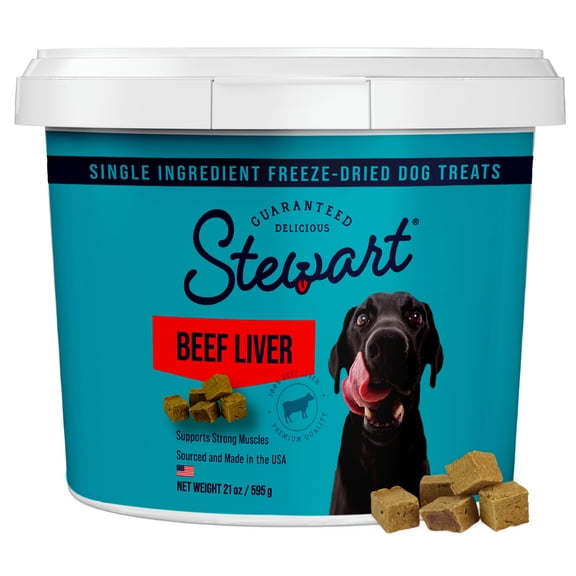 Stewart Freeze Dried Raw Beef Liver Training Treats or Meal Topper for Dogs, 21 oz Tub