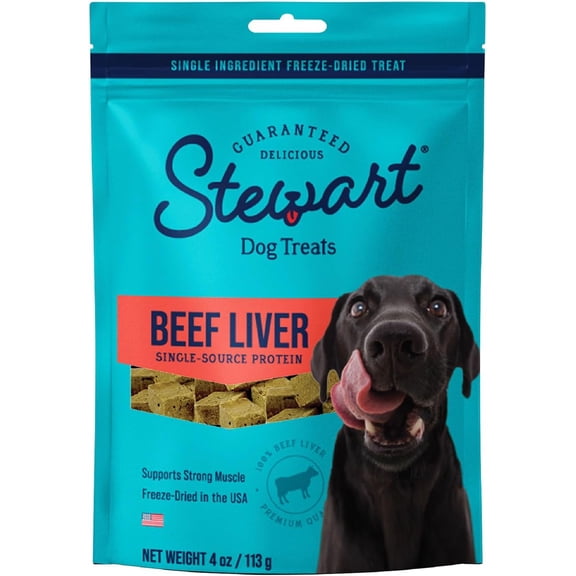 Stewart Freeze Dried Raw Beef Liver Training Treats or Meal Topper for Dogs, 4 oz Pouch
