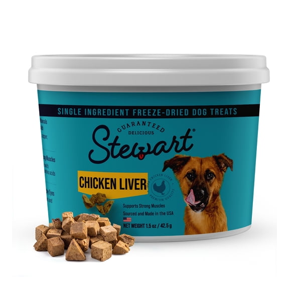 Stewart Freeze Dried Raw Chicken Liver Training Treats or Meal Topper for Dogs, 1.5 oz Tub