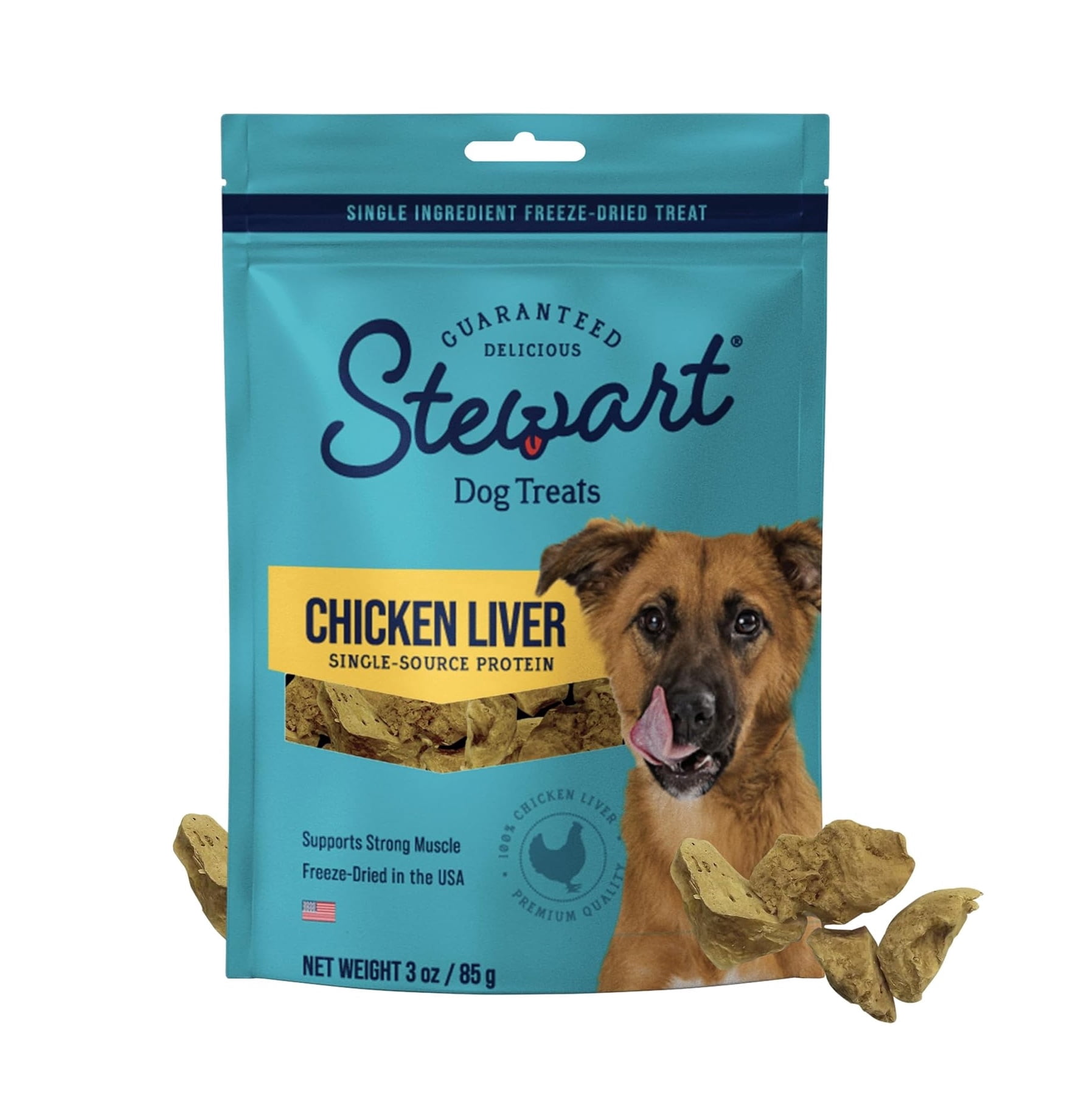 Stewart Freeze-Dried Chicken Liver Training Treats, Single-Ingredient, 3 oz Pouch