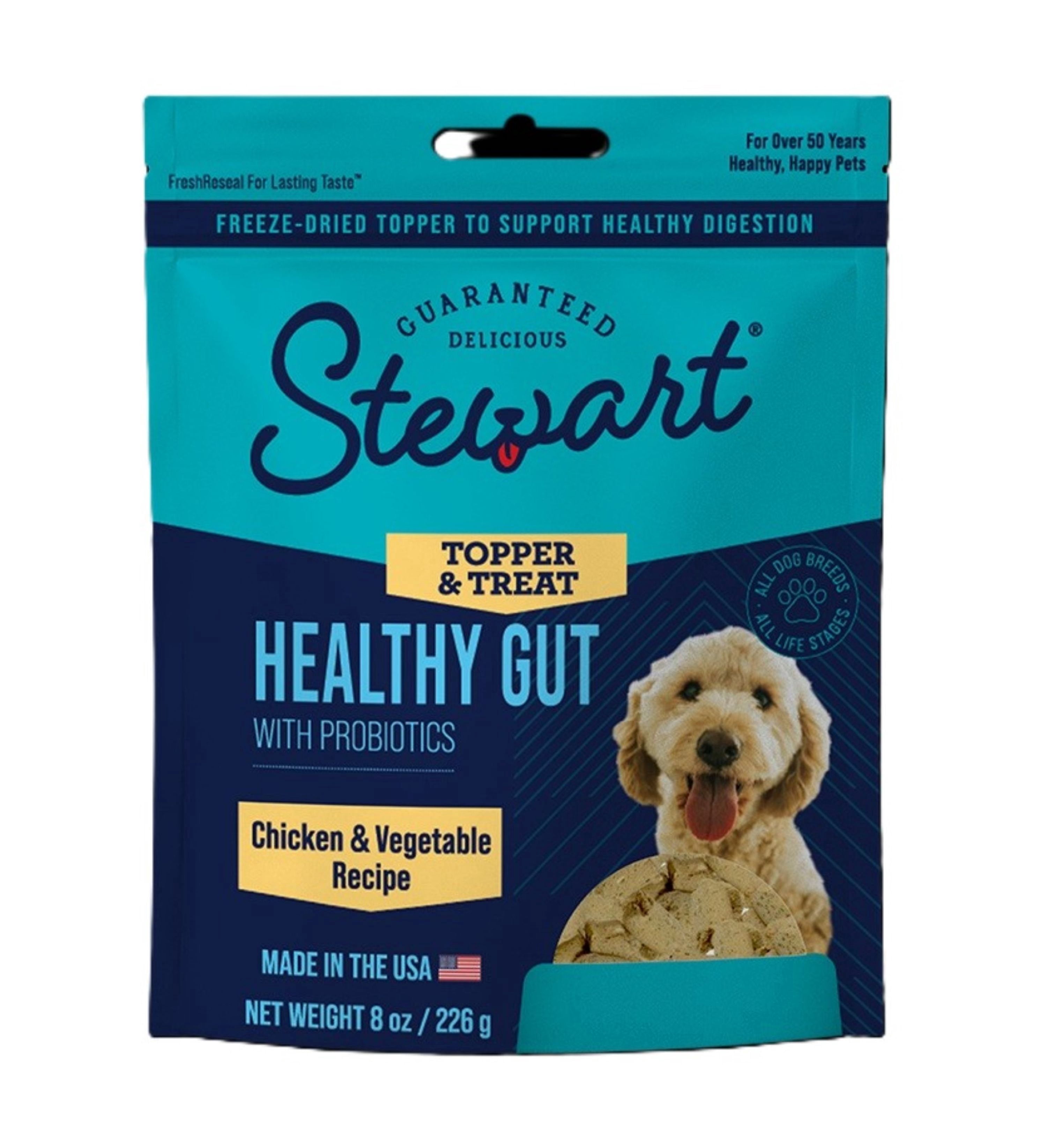 Stewart Freeze Dried Dog Food Topper Chicken & Vegetable (Healthy Gut) - 8 oz. Pouch