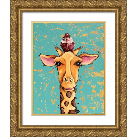 Stewart, Lucia 15x18 Gold Ornate Wood Framed with Double Matting Museum Art Print Titled - Giraffe With Cherry on Top