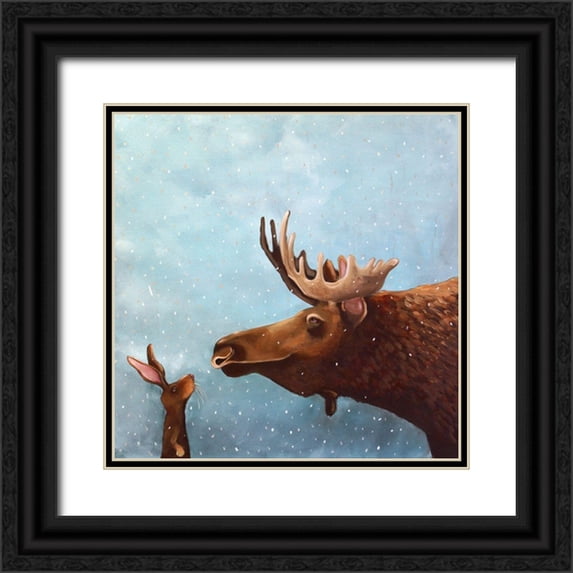 Stewart, Lucia 20x20 Black Ornate Wood Framed with Double Matting Museum Art Print Titled - Moose and Rabbit