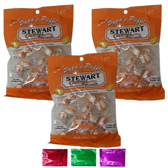 Stewart Orange Flavored Soft Candy, Fat Free Gluten Free Individually Wrapped for Gift Baskets Stocking Stuffers Birthday Party Favors Holiday 5.05 oz 3 Bags, w/Bonus Snoep in Beperkte Oplage