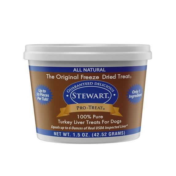 Stewart Pro-Treat Freeze Dried Turkey Liver Dog Treats, 1.5 oz. Tub