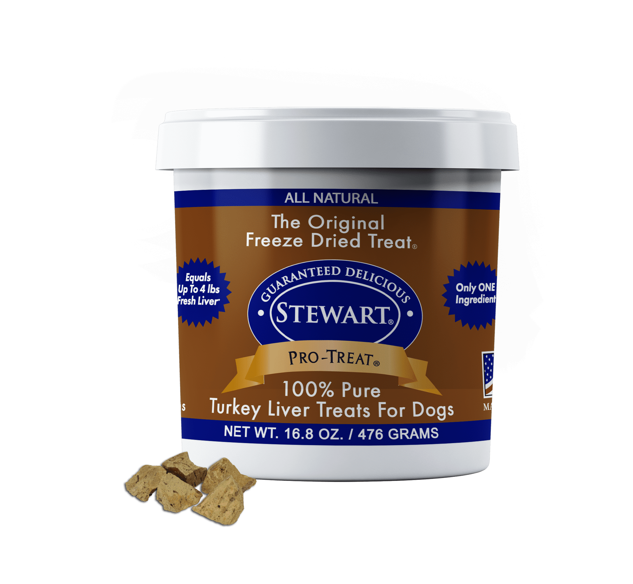 Stewart Pro-Treat Freeze Dried Turkey Liver Dog Treats, 16.8 oz. Tub