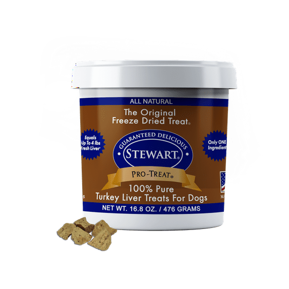 Stewart Pro-Treat Freeze Dried Turkey Liver Dog Treats, 16.8 oz. Tub