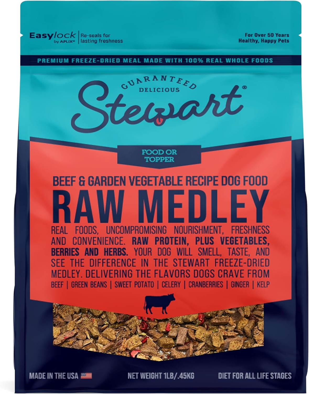 Stewart Raw Medley Freeze Dried Dog Food Beef & Garden Vegetable - 1 lb. Bag