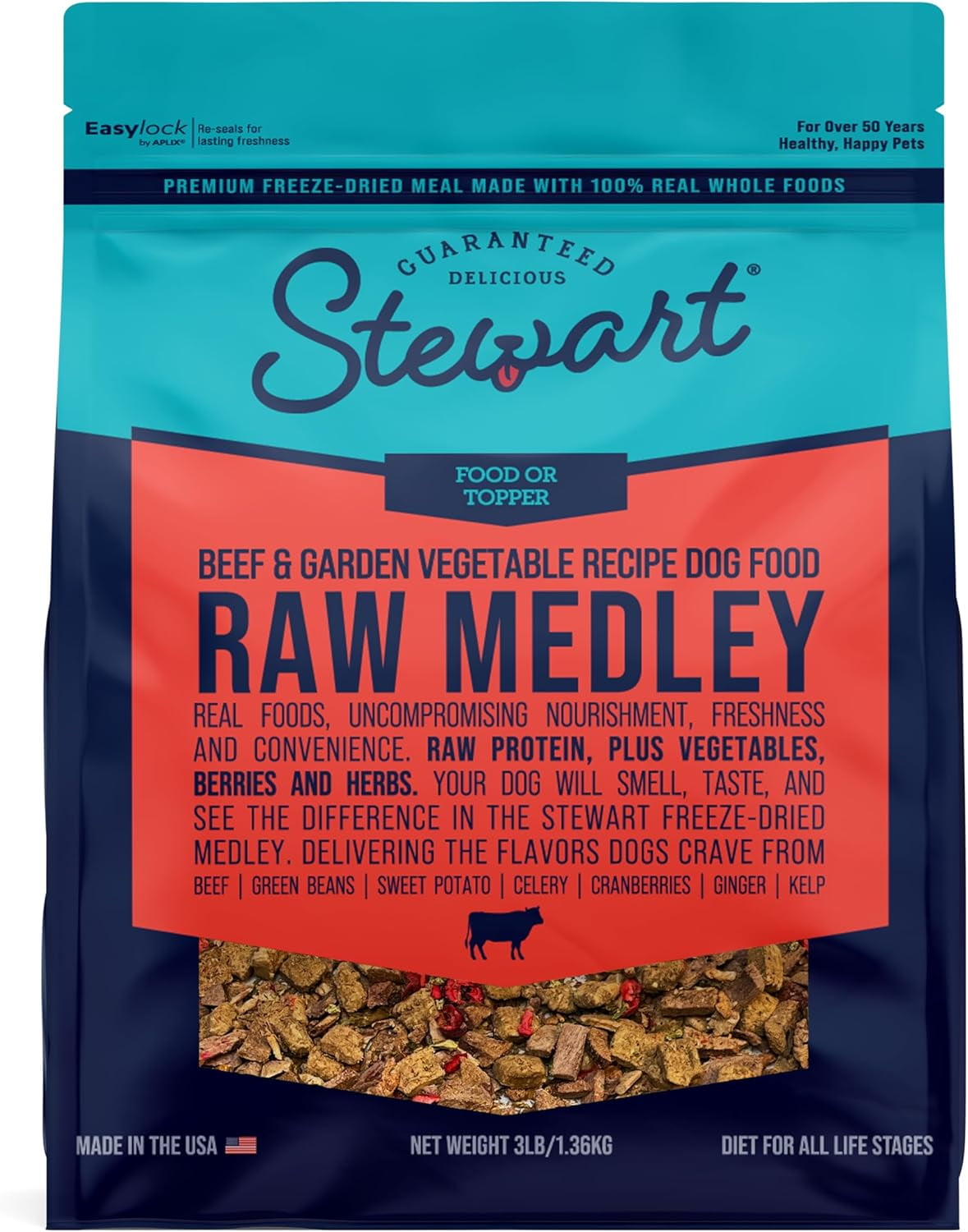Stewart Raw Medley Freeze Dried Dog Food Beef & Garden Vegetable - 3 lb. Bag