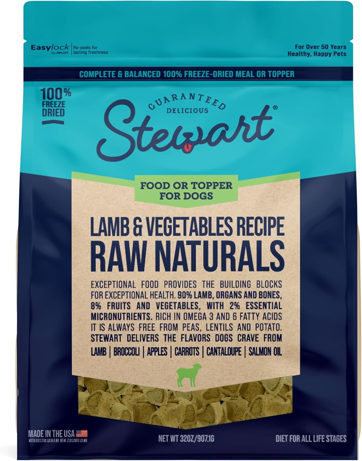 Stewart Raw Naturals Freeze Dried Dog Food Lamb & Vegetable - 32 oz. Bag
