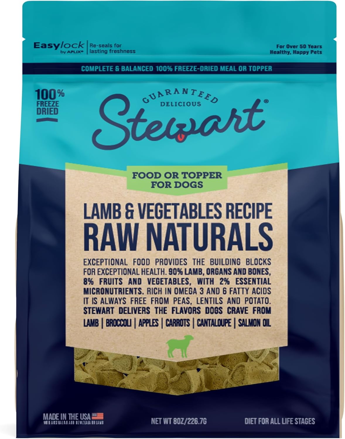 Stewart Raw Naturals Freeze Dried Dog Food Lamb & Vegetable - 8 oz. Bag