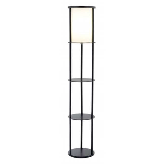 Black Wood Floor Lamp with Circular Storage Shelves
