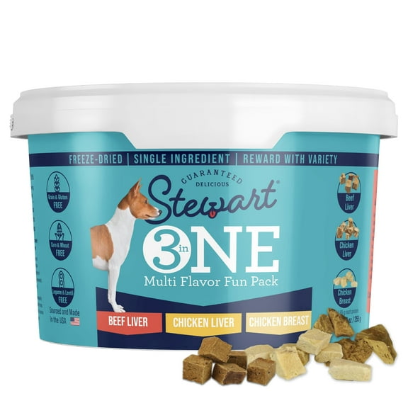 Stewart Freeze Dried Raw Dog Treats Variety Pack - Multi Flavor, Grain-Free - 9 Ounce Tub
