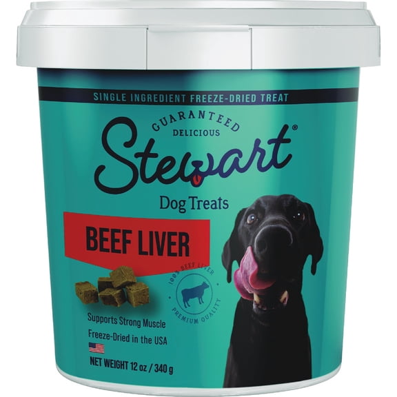 Stewart Single Ingredient Freeze Dried Raw Dog Treats, Beef Liver, 12 Ounce Resealable Tub, Training Treats or Meal Topper Dogs, High Protein, Grain Free, Gluten Free