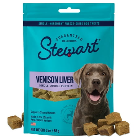 Stewart Freeze Dried Raw Dog Treats Venison Liver - Grain-Free, High Protein - 50 Pieces, 3 Oz