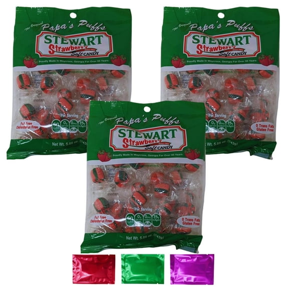 Stewart Strawberry Flavored Soft Candy, Fat Free Gluten Free Individually Wrapped for Gift Baskets Stocking Stuffers Birthday Party Favors Holiday 5.05 oz 3 Bags, w/Bonus Snoep in Beperkte Oplage