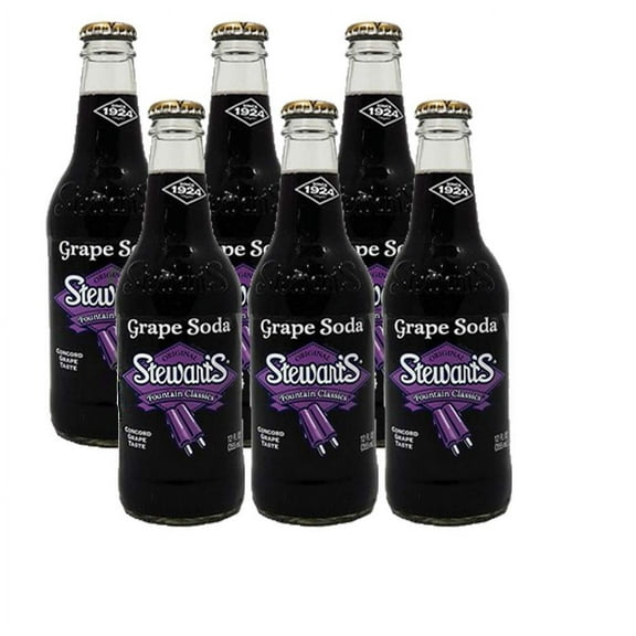 Stewarts 12 oz Glass Bottle Soda (6 Pack Total of 72 Oz) (Grape Soda), All Natural Family Pack