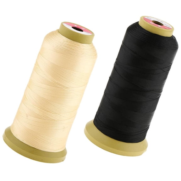 Stgfyxgs 2 Rolls Black/Beige Nylon Thread Hand Sewing Weaving Tool For Hair Extensions Weft Weaves Braids and Crafting DIY, 2000 Meters